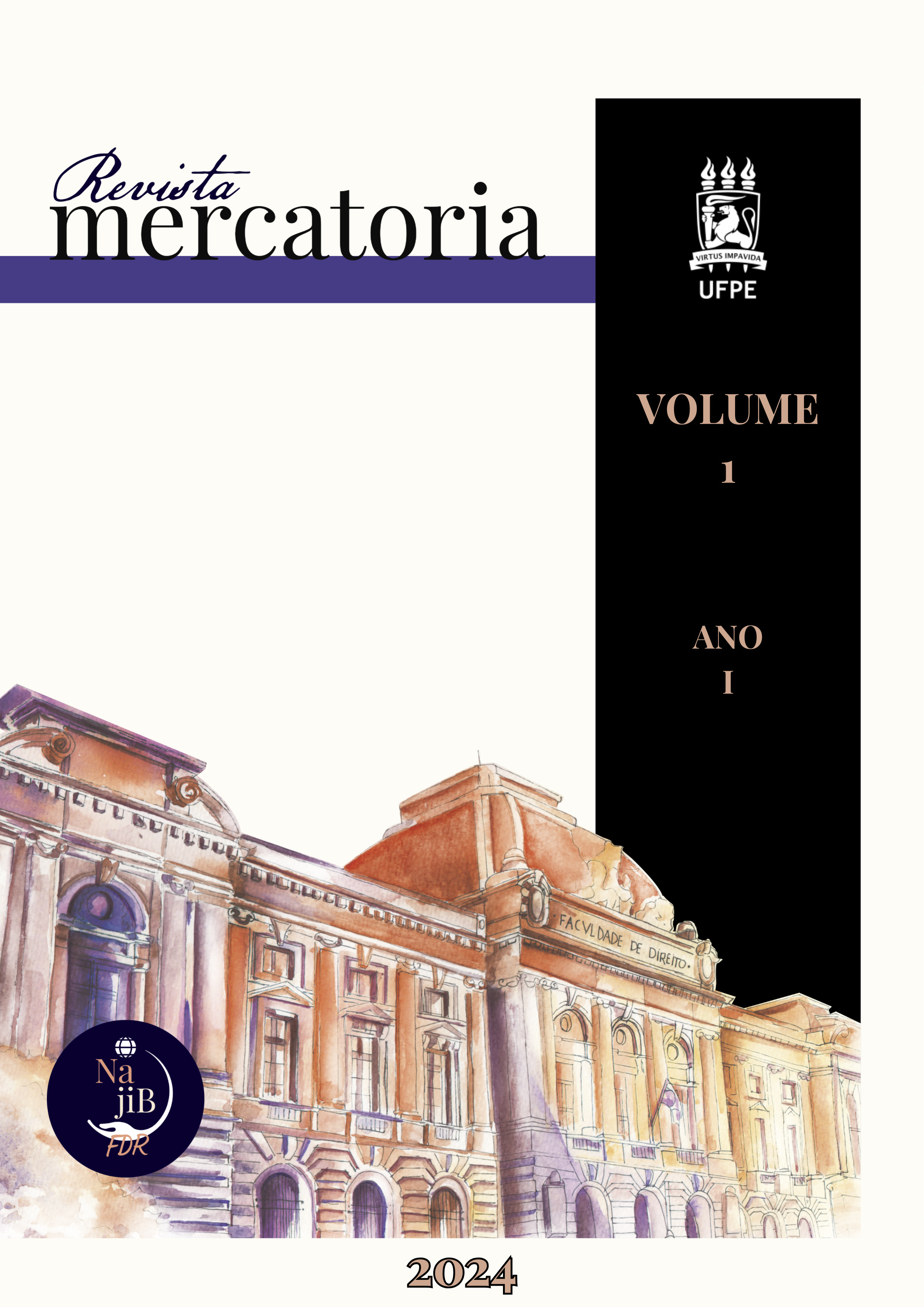 Capa com o nome MERCATORIA volume um ano um em dois mil e vinte quatro